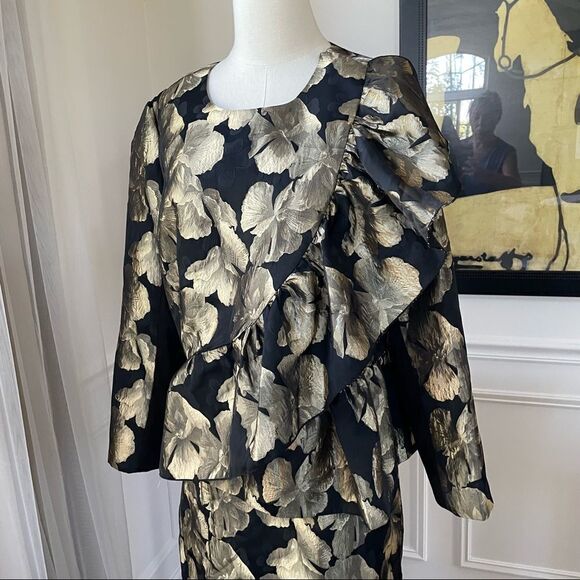 Ashro Larhonda Wardrober 3 Pc Peplum Jacket Skirt Pants Gold Black 12 - Picture 9 of 15